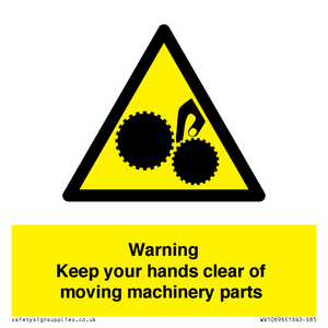 Warning - Keep your hands clear of moving machinery parts